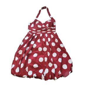 Jessica Simpson Bubble Dress‎ Women Sz M Polka Dot Maroon White Pin Up Lined